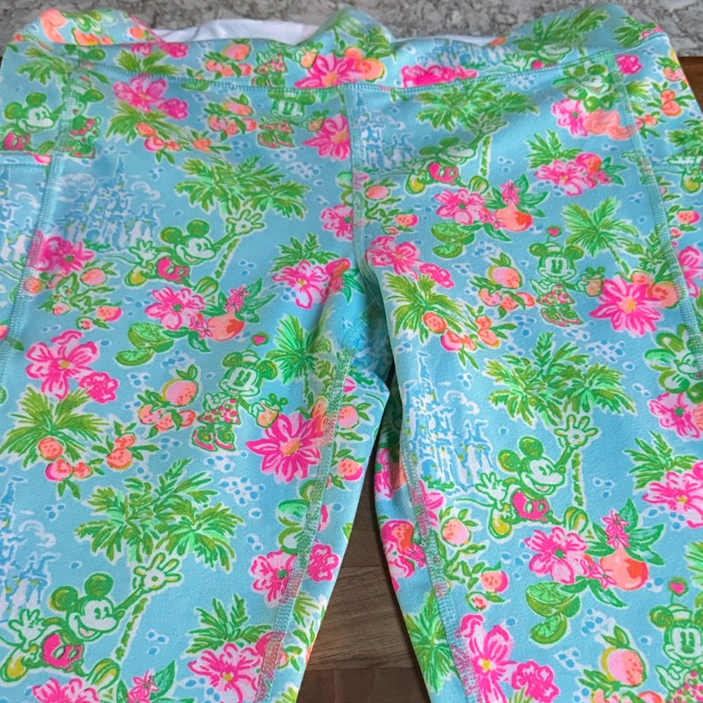 Tropical Mickey/Lily Pulitzer Print Leggings - Aqua with Neon Floral
